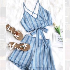 BRAND NEW Zaful Blue striped short set